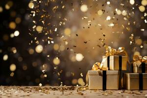 gold confetti with balloon luxury birthday background ai generated photo