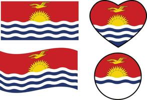 Kiribati flag icon. Waving flag of Kiribati. Heart Kiribati flag. Round Kiribati flag. flat style. vector