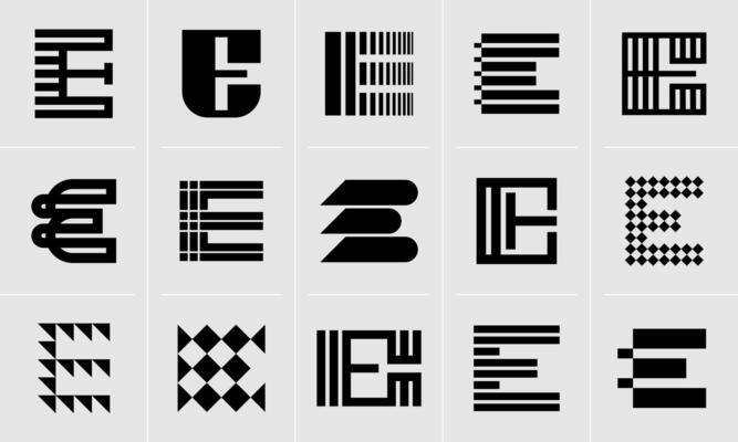Simple flat line letter mark E logo icon design bundle