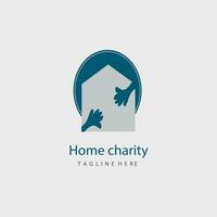 blue Home logo with hand care, social care symbol, charity icon logo. creative home charity logo. vector