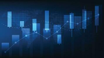 Financial business statistics with bar graph and candlestick chart show stock market price on dark blue background vector