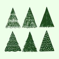 Christmas tree line art set collection in vector