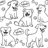 cute drawing seamless pattern with funny dogs in doodle style. funny doggies, line illustration vector