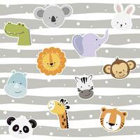 Seamless pattern cute animal faces icon set for kids. Can use for wrapping paper, fabric, textiles, packaging vector