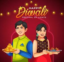 Decorative oil lamps and lights Happy Diwali festival celebration greeting card template vector