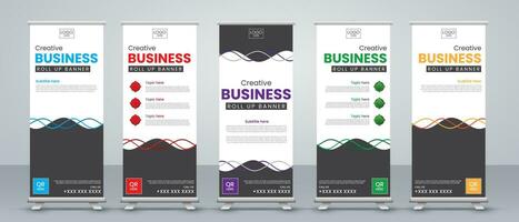 abstract line roll up banner design vector