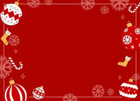 Blank Christmas frame with Christmas decoration in red background, banner, copy space vector