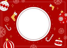 Blank Christmas frame with Christmas decoration in red background, banner, copy space vector
