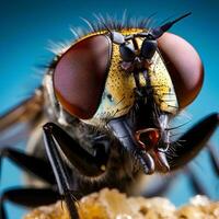 un cerca arriba de un mosca con sus boca abierto, ai generativo foto