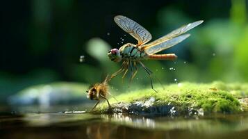 un libélula moscas que lleva insectos, ai generativo foto