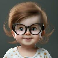 face of baby girl wearing glasses with cute expression, AI Generative photo