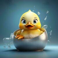 a duck is sitting inside of a silver egg, AI Generative photo