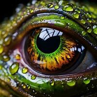 a close up of a frog's eye with water droplets, AI Generative photo