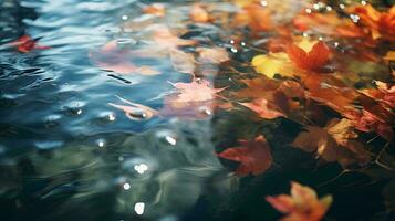 autumn leaves floating on the water, AI Generative photo