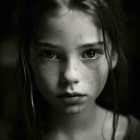 Black and White Portrait of a little girl, AI Generative photo