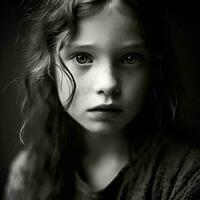 Black and White Portrait of a little girl, AI Generative photo