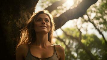 portrait of a woman under a tree in aesthetic style, AI Generative photo