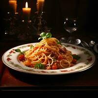 un plato de delicioso pasta fideos, ai generativo foto