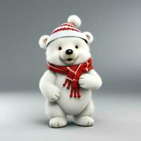 Christmas white bear with Santa hat and Christmas scarf 3D, AI Generative photo