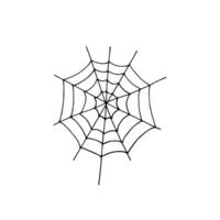 Hand drawn spider web. Outline illustration of a simple Halloween party decoration. Isolated object on the white background. Clipart for Halloween cartoon spooky vector