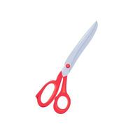 Cartoon style scissors with red handles. Sewing or tailoring tool. Vector illustration of scissor equipment on a white background. Isolated vector icon of scissors.