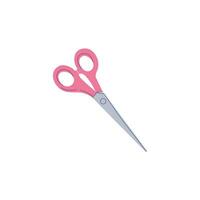 Flat style scissors with pink handles. Sewing or tailoring tool. Vector illustration of scissor equipment on a white background. Isolated vector icon of scissors.
