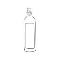 Empty glass bottle. Hand drawn empty hand drawn bottle with cork on white background. Isolated doodle vector illustration of bottle.