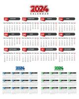 2024 Calendar Design Vector Image with 3 color variants