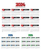 2024 Calendar Design Vector Image with 3 color variants