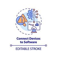 2D editable multicolor icon connect devices to software concept, simple isolated vector, predictive maintenance thin line illustration. vector