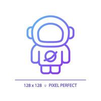 Astronaut pixel perfect gradient linear vector icon. Space explorer. Rocket scientist. Zero gravity. Science fiction. Thin line color symbol. Modern style pictogram. Vector isolated outline drawing