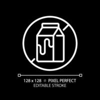 2D pixel perfect editable white lactose free icon, isolated vector, thin line illustration representing allergen free. vector