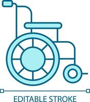 2D pixel perfect editable blue wheelchair icon, isolated monochromatic vector, thin line illustration representing medical care equipment. vector