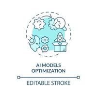 2D editable blue AI models optimization icon, simple isolated vector, AI engineer thin line monochromatic illustration vector