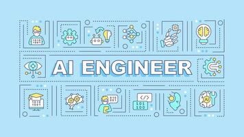 AI engineer text with various thin linear icons concept on blue monochromatic background, editable 2D vector illustration.