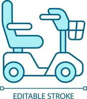 2D pixel perfect editable blue mobility scooter icon, isolated monochromatic vector, thin line illustration representing medical care equipment. vector