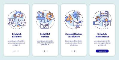 2d íconos representando profético mantenimiento móvil aplicación pantalla colocar. recorrido 4 4 pasos vistoso gráfico instrucciones con lineal íconos concepto, ui, ux, gui modelo. vector