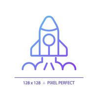 Space launch pixel perfect gradient linear vector icon. Take off. Aerospace tech. Rocket ship. Lift off. Seo marketing. Thin line color symbol. Modern style pictogram. Vector isolated outline drawing