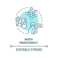 2D editable blue math proficiency icon, simple isolated vector, AI engineer thin line monochromatic illustration vector