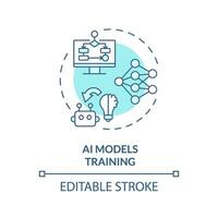 2D editable blue AI models training icon, simple isolated vector, AI engineer thin line monochromatic illustration vector