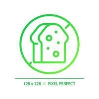 2D pixel perfect gradient bread free icon, isolated vector, thin line green illustration representing allergen free. vector