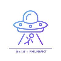 Alien abduction pixel perfect gradient linear vector icon. Mind control. Ufo encounter. Unidentified flying object. Thin line color symbol. Modern style pictogram. Vector isolated outline drawing