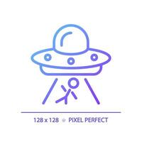 Alien abduction pixel perfect gradient linear vector icon. Mind control. Ufo encounter. Unidentified flying object. Thin line color symbol. Modern style pictogram. Vector isolated outline drawing