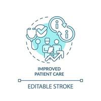 2D editable blue icon improved patient care concept, isolated monochromatic vector, health interoperability resources thin line illustration. vector