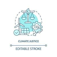 Editable climate justice linear concept, isolated vector, blue thin line icon representing carbon border adjustment. vector