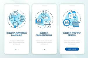 2d íconos representando sostenible Moda móvil aplicación pantalla colocar. recorrido 3 pasos azul gráfico instrucciones con línea íconos concepto, ui, ux, gui modelo. vector