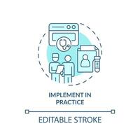 2D editable blue icon implement in practice concept, isolated monochromatic vector, health interoperability resources thin line illustration. vector