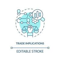 Editable trade implications linear concept, isolated vector, blue thin line icon representing carbon border adjustment. vector