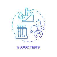 sangre pruebas azul degradado concepto icono. en general salud. laboratorio investigación. niño cuidado de la salud. pediátrico paciente. diagnóstico centrar resumen idea Delgado línea ilustración. aislado contorno dibujo vector