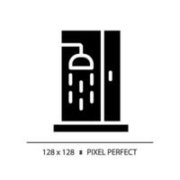 2d píxel Perfecto glifo estilo ducha icono, aislado vector, sencillo silueta ilustración representando plomería. vector